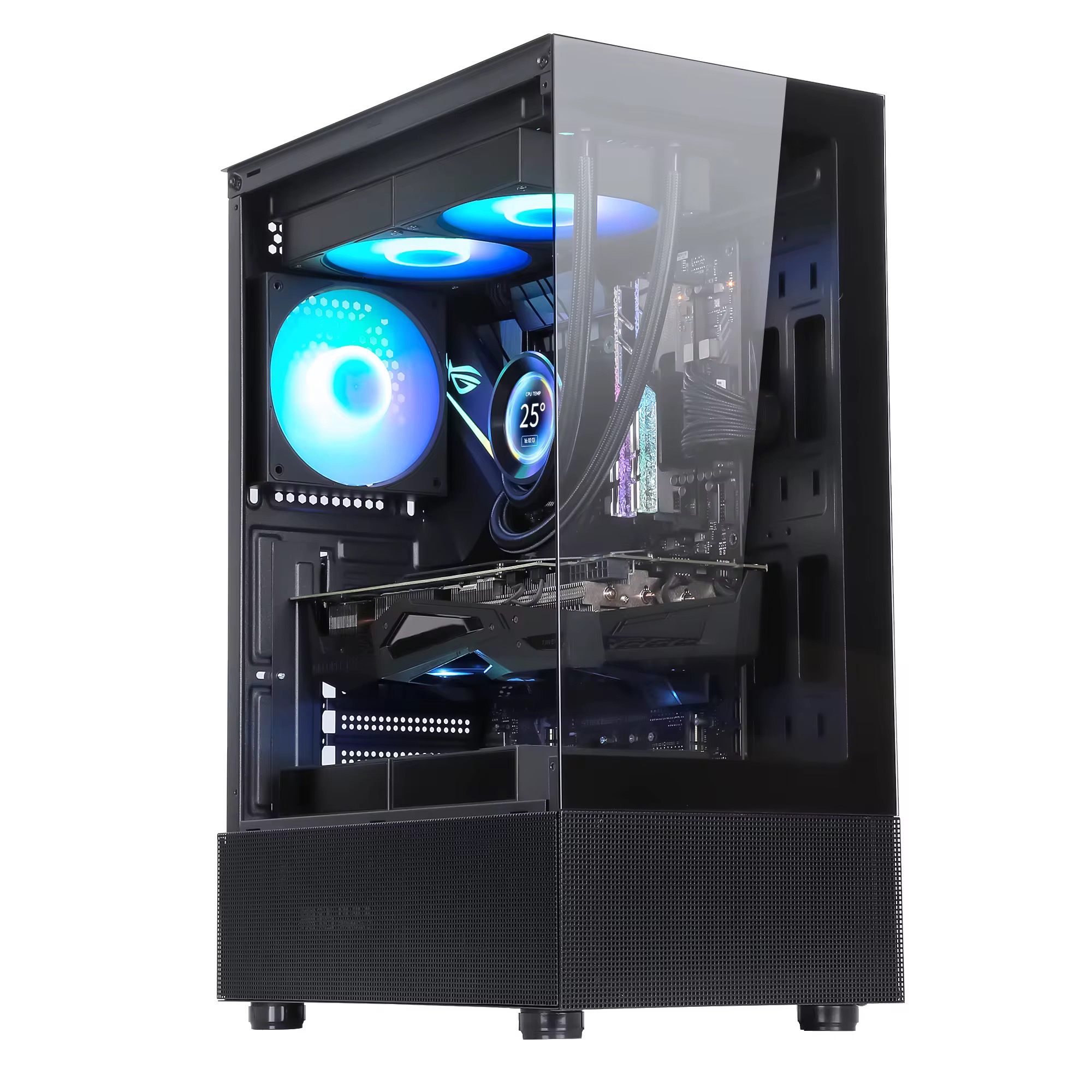 Boitier pc gaming double face verre trempé PowerDealshop 3321 atx coque d'ordinateur nouvelle structure